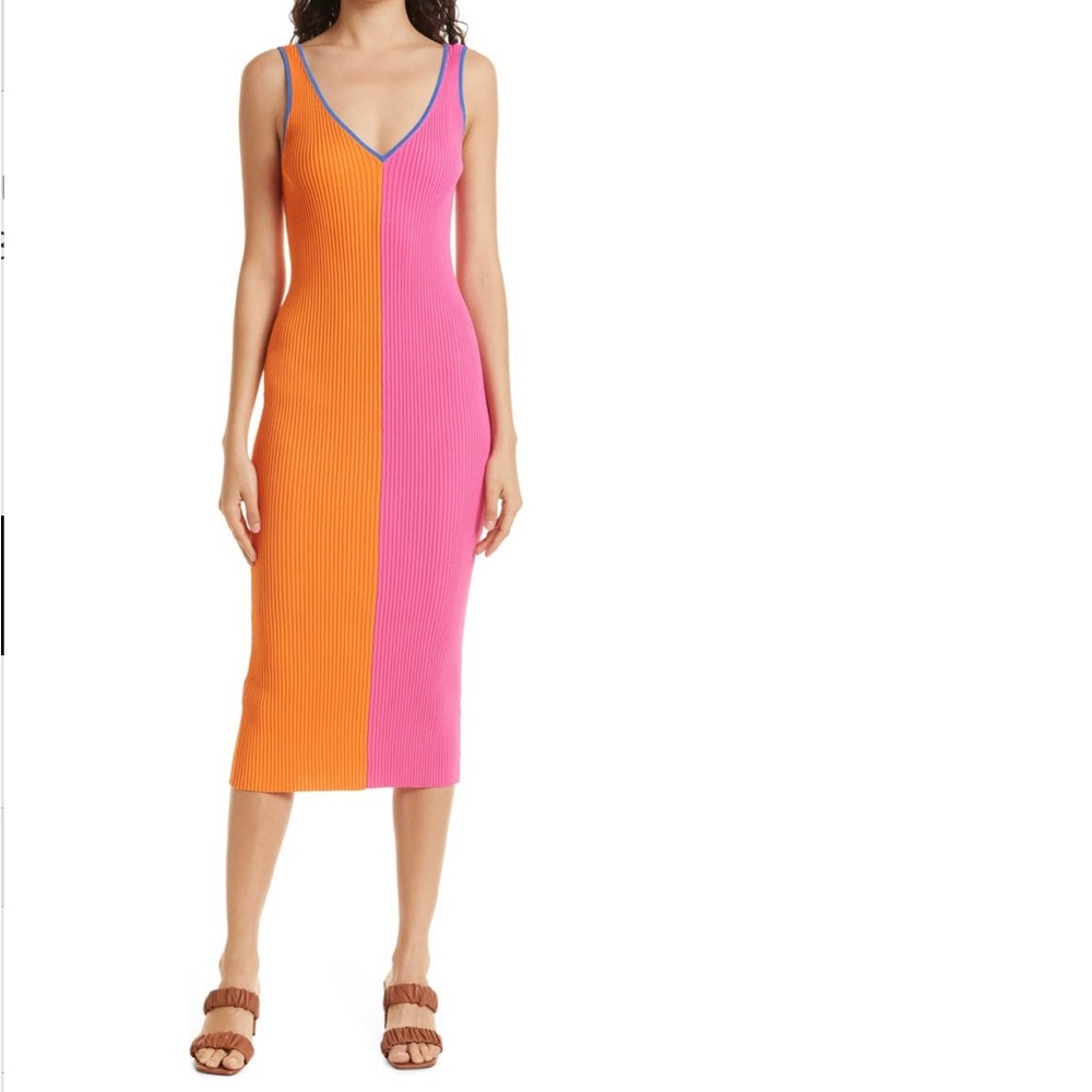 STAUD + BIRKENSTOCK Dana Colorblock Ribbed Body-Con Midi Dress